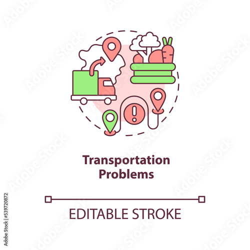 Transportation problems concept icon. Logistical issues. Delivering challenges abstract idea thin line illustration. Isolated outline drawing. Editable stroke. Arial, Myriad Pro-Bold fonts used