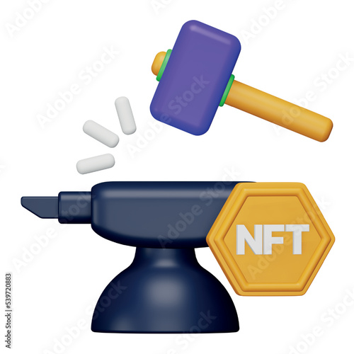 Nft minting 3d rendering isometric icon.