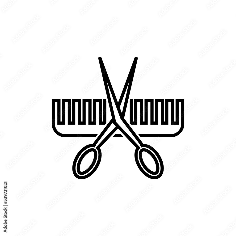 Comb and scissors line icon. Comb and scissors line icon.