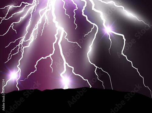 Vector image of realistic lightning. Flash of thunder on a transparent background.	
