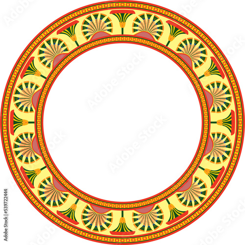 .Vector colored seamless round Egyptian ornament. Infinite circle, ring, border, Ancient Egypt frame.