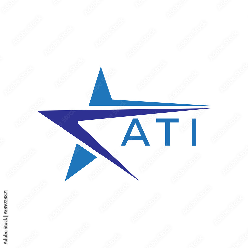 ATI letter logo. ATI blue image on white background. ATI Monogram logo