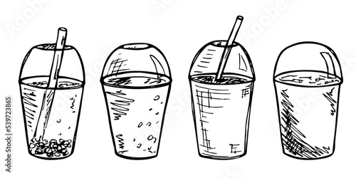 Cute cup of water, juice or soda. Glass illustration. Simple drink clipart set