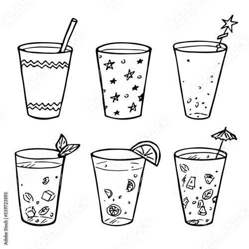 Cute cup of water, juice or soda. Glass illustration. Simple drink clipart set