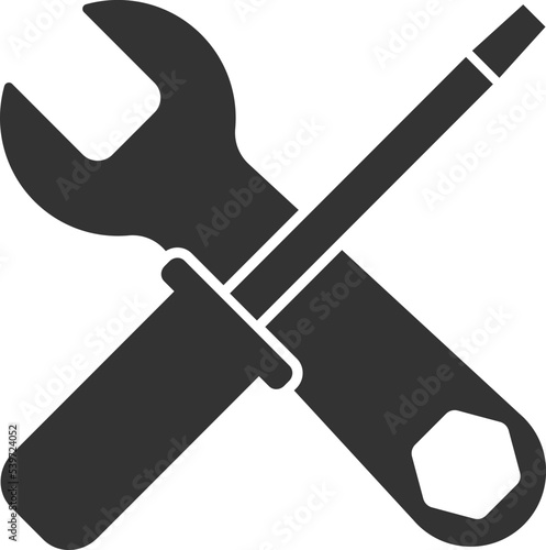 crossed screwdriver and wrench isolated on white, diy amd home improvement symbol vector illustration