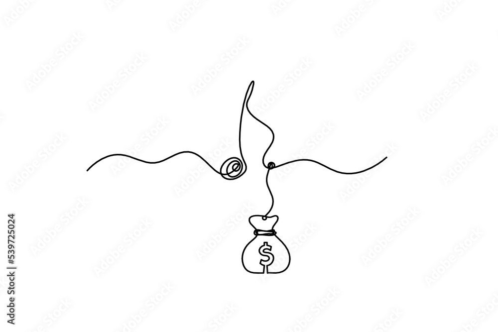 Fototapeta premium Abstract whole note with dollar as continuous lines drawing on white background