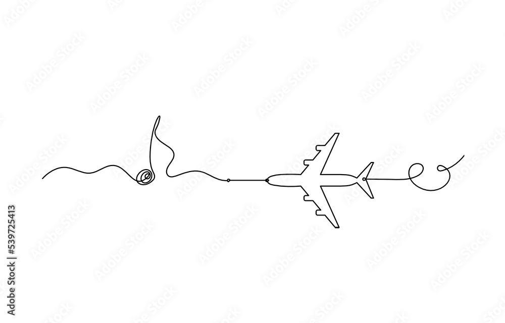 Abstract whole note with plane as continuous lines drawing on white background