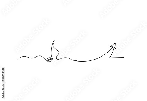 Abstract whole note with direction as continuous lines drawing on white background