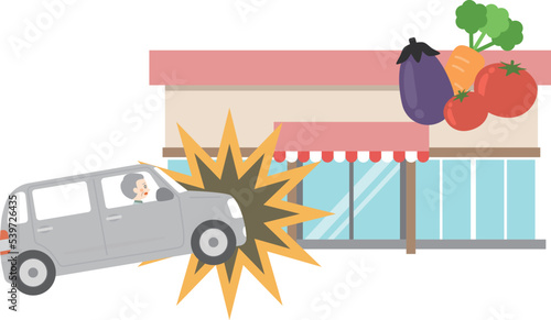 高齢者の運転する車がスーパーに突っ込む