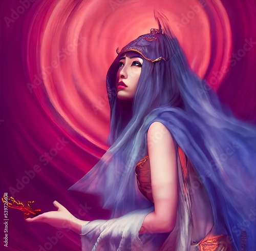 Fotografia Digital illustration of a beautiful powerful moon sorceress with jewellery