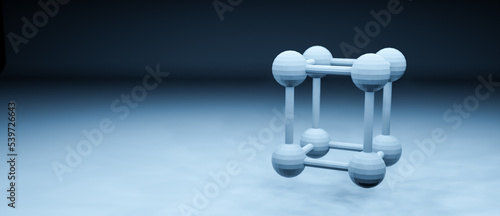 3D blue molecules model structure, render illustration, conceptual background for research, science, chemistry or medicine, molecular biology technology photo