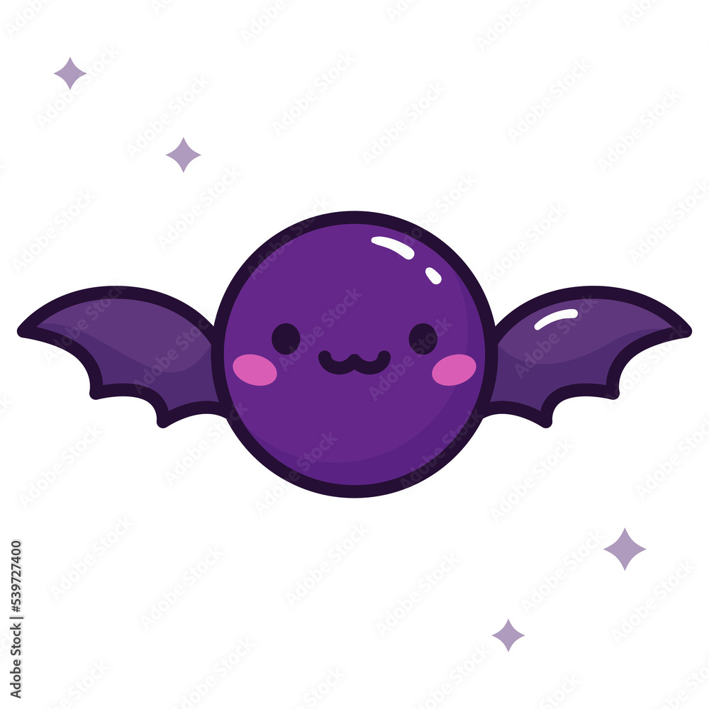 Cute kawaii bat. Halloween animal. Cartoon character on white