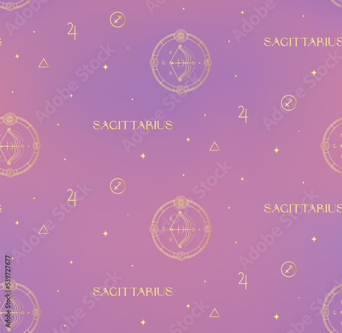 Sagittarius Zodiac Background Seamless Golden Pattern. Astrology Signs-1