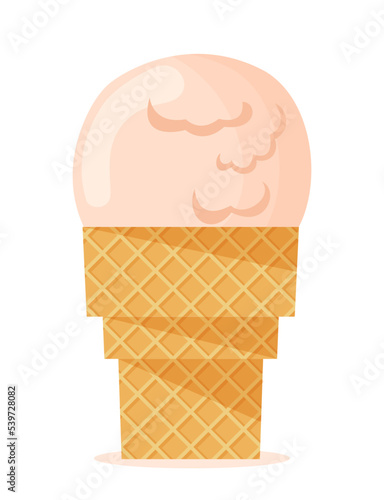 Ice cream icon. Creme brulee in waffle cup. Sticker for social networks and messengers. Advertising poster or banner for website. Cafe or restaurant menu symbol. Cartoon flat vector illustration