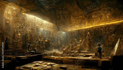 Print op canvas AI generated image of explorers inside an ancient Egyptian pyramid, with various