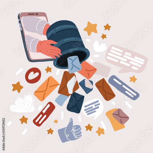Vector illustration of Spam Call to your Smartphone. The concept of spam data, insecure connection, online fraud and malware through fake calls, phishing, social engineering. Social media noise