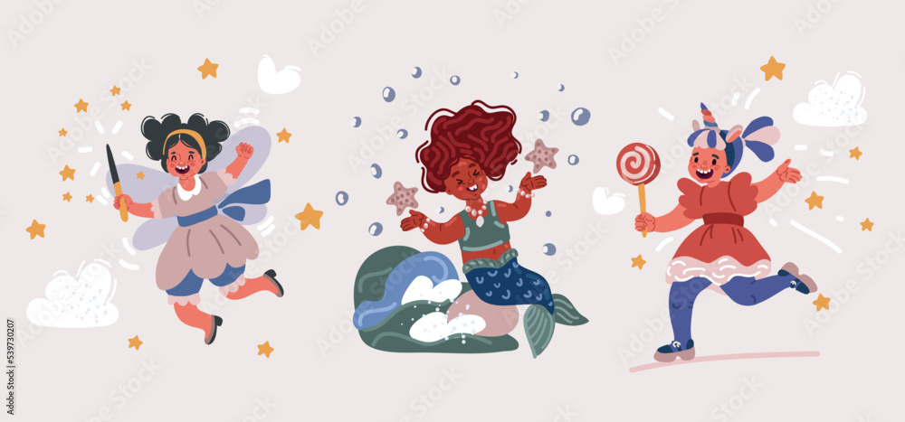 Vector illustration of Magical creature with unicorn head and body and fish tail. Dreaming, magic, believe in yourself, fairy tale mythical theme