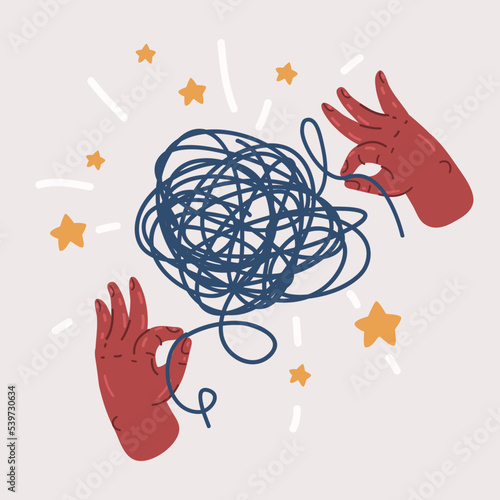 Vector illustration of Chaos and order abstract minimalist concept vector illustration. Metaphor of disorganized difficult problem, mess with  tangle thread in need of unraveling