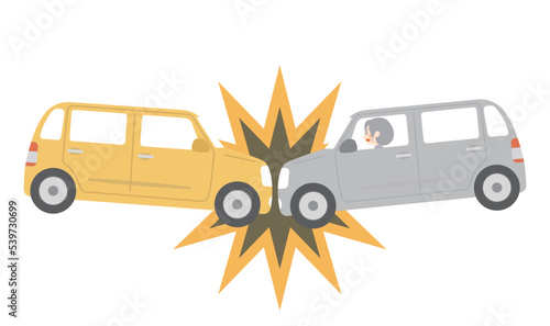 高齢者の運転する車が正面衝突する