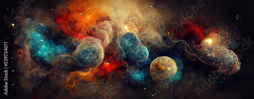 Colorful abstract wallpaper texture background illustration, Universe and time travel between stars and planets © Ivan Traimak