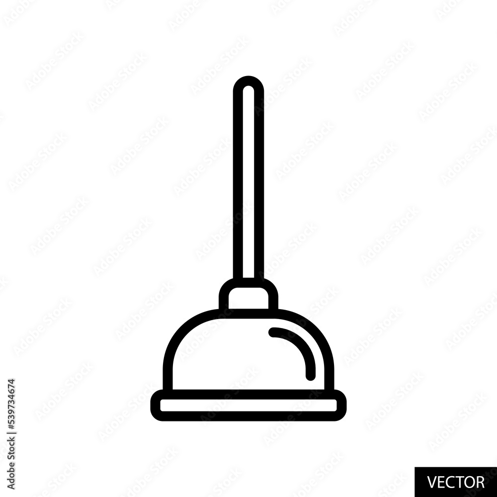 Plunger vector icon in line style design for website, app, UI, isolated on white background. Editable stroke. Vector illustration. Plunger vector icon in line style design for website, app, UI, isolated on white background. Editable stroke. Vector illustration.