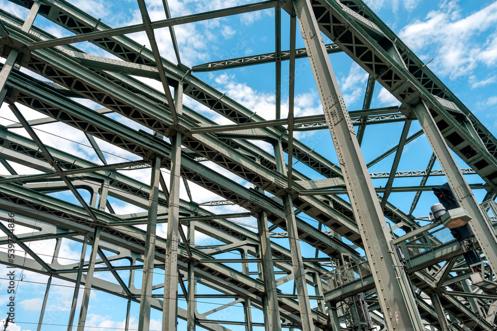 Support above the bridge, steel structure close-up.