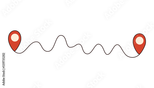 Way between two points. Location pointers. Gps navigation and Travel concept. Plan tracker. Vector hand draw illustration.