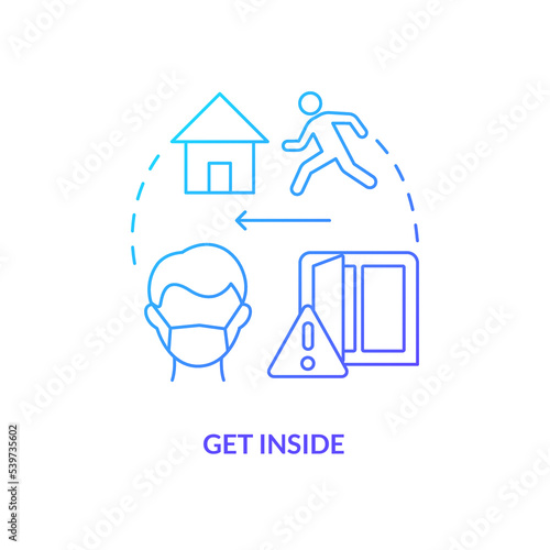 Get inside blue gradient concept icon. Stay in safe place. Survive during nuclear explosion abstract idea thin line illustration. Isolated outline drawing. Myriad Pro-Bold font used