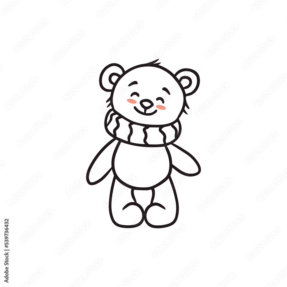 cute cartoon bear in a scarf, doodle, sketch,contour,coloring book. cute cartoon bear in a scarf, doodle, sketch,contour,coloring book.