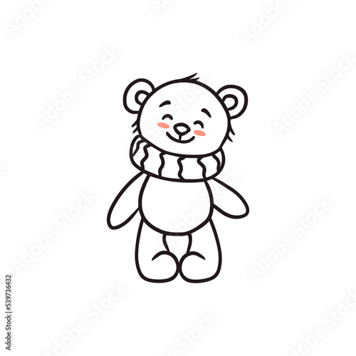 cute cartoon bear in a scarf, doodle, sketch,contour,coloring book.