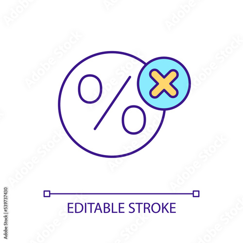 No dividends RGB color icon. No profit. Avoid repayments. Financial management. Interest rate. Isolated vector illustration. Simple filled line drawing. Editable stroke. Arial font used