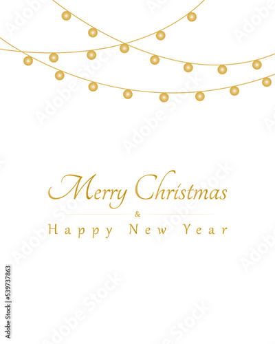 Christmas greeting card on white background, girlande, Merry Christmas and Happy New Year