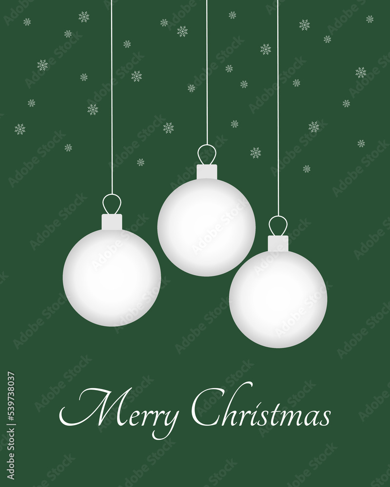 Christmas greeting card on green background, Merry Christmas and Happy New Year