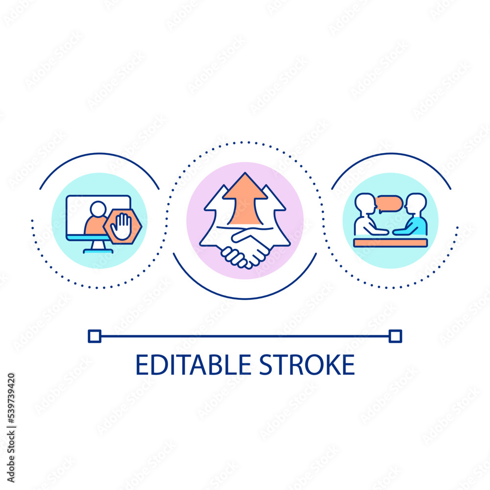 Personal meeting loop concept icon. Face to face communication. Building relationship. Contact abstract idea thin line illustration. Isolated outline drawing. Editable stroke. Arial font used Personal meeting loop concept icon. Face to face communication. Building relationship. Contact abstract idea thin line illustration. Isolated outline drawing. Editable stroke. Arial font used