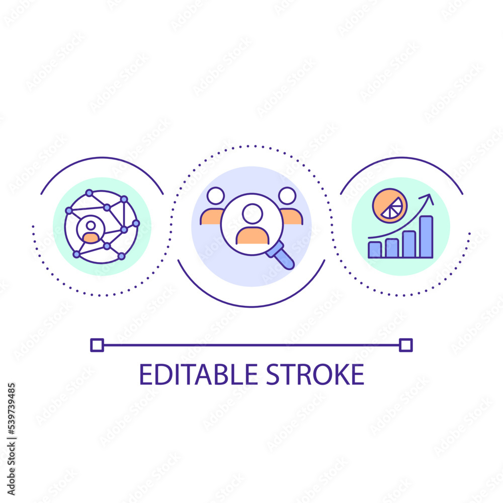 Expand networking capabilities loop concept icon. Social connectedness. Building contacts benefit abstract idea thin line illustration. Isolated outline drawing. Editable stroke. Arial font used Expand networking capabilities loop concept icon. Social connectedness. Building contacts benefit abstract idea thin line illustration. Isolated outline drawing. Editable stroke. Arial font used