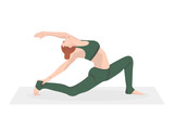 Young woman yoga pose. Meditation, health benefits for the body, mind and emotions. inception. Vector yoga illustration in flat style. Asana pastel green color