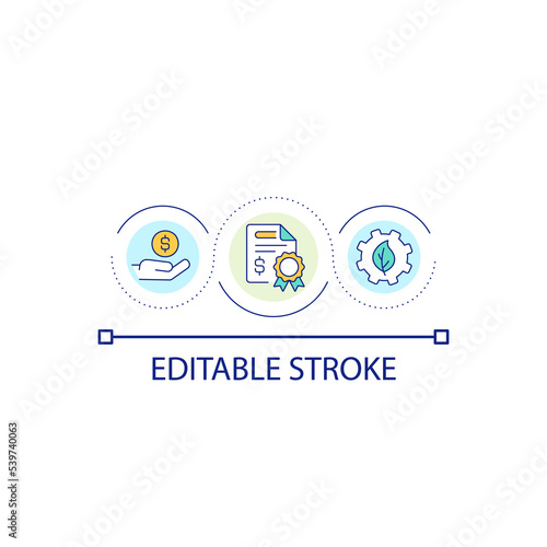 Energy property subsidy loop concept icon. Green program. Alternative power benefit business encourage abstract idea thin line illustration. Isolated outline drawing. Editable stroke. Arial font used