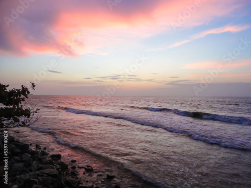 View of a beautiful sunset on the coast of São Luis city