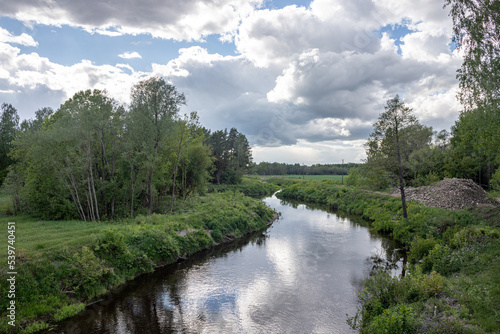 Landscape from bridge of river Iecava in Latvia at summertime