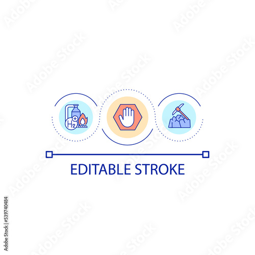 Replacing fossil fuel loop concept icon. Hydrogen production. Economy green transition abstract idea thin line illustration. Isolated outline drawing. Editable stroke. Arial font used