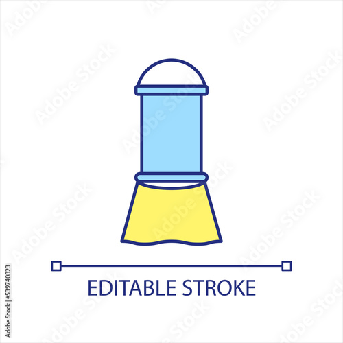 Covered window yellow and blue RGB color icon. Darkening room. Reduce daylighting indoor. Soak up sun. Isolated vector illustration. Simple filled line drawing. Editable stroke. Arial font used