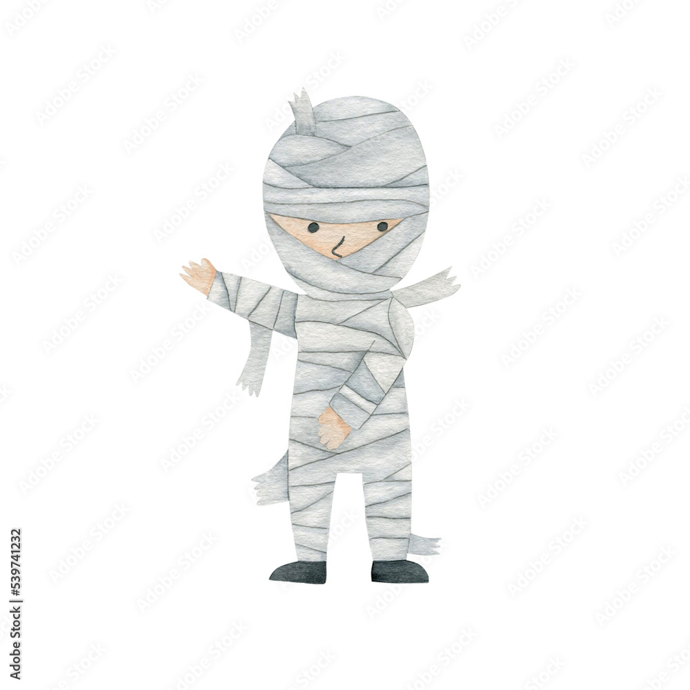 Mummy watercolor illustration isolated on white background. Happy Halloween. Mummy watercolor illustration isolated on white background. Happy Halloween.