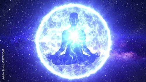 Silhouette of man doing yoga meditation,aura photo