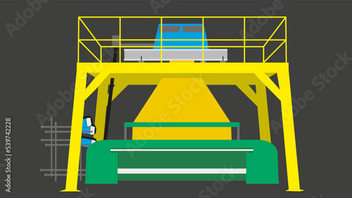 Illustration of a Jacquard Weaving Loom with Gantry - Textile Weaving Power Loom  Vector Graphic