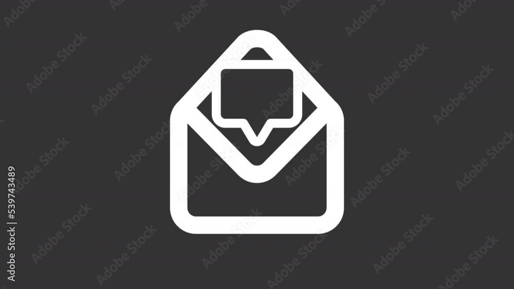 Animated message white line ui icon. Text messaging. Seamless loop HD video with alpha channel on transparent background. Isolated user interface symbol motion graphic design for night mode Animated message white line ui icon. Text messaging. Seamless loop HD video with alpha channel on transparent background. Isolated user interface symbol motion graphic design for night mode