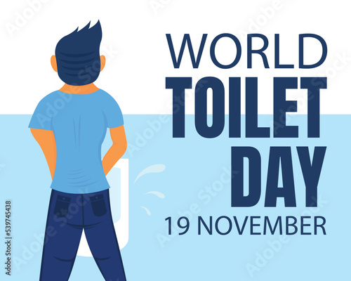 illustration vector graphic of a man peeing standing in the toilet, perfect for international day, world toilet day, celebrate, greeting card, etc.