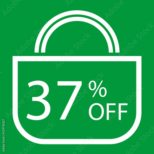 37 percent off. Green banner with shopping bag illustration.