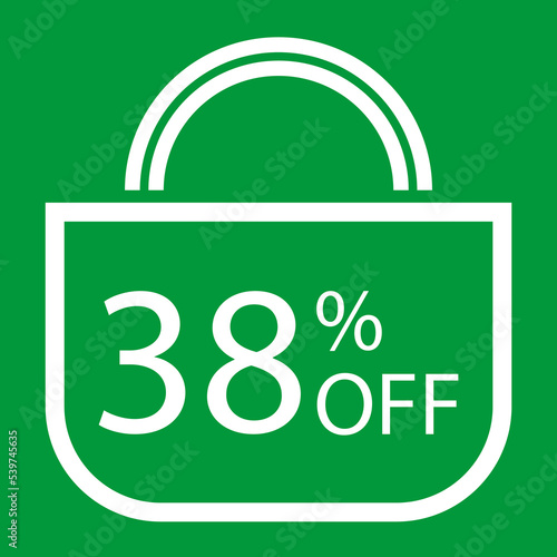 38 percent off. Green banner with shopping bag illustration.