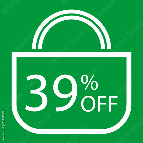 39 percent off. Green banner with shopping bag illustration.