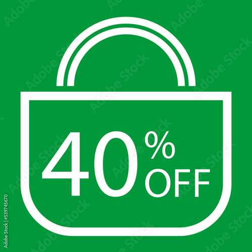 40 percent off. Green banner with shopping bag illustration.